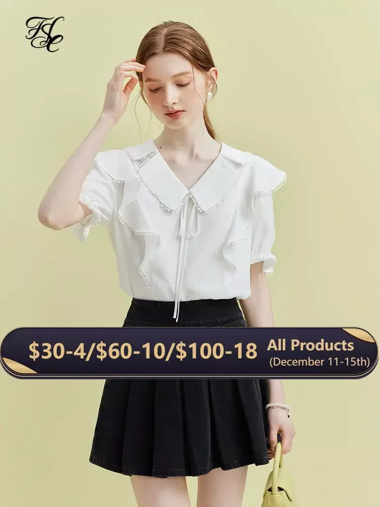 

FSLE French Romantic Ruffle Edge Shirt 2023 Summer New Versatile Loose Tops For Women Casual Loose White Shirt For Women