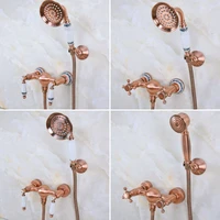 antique red copper brass bathroom hand held shower head faucet set mixer tap dual handles mna293