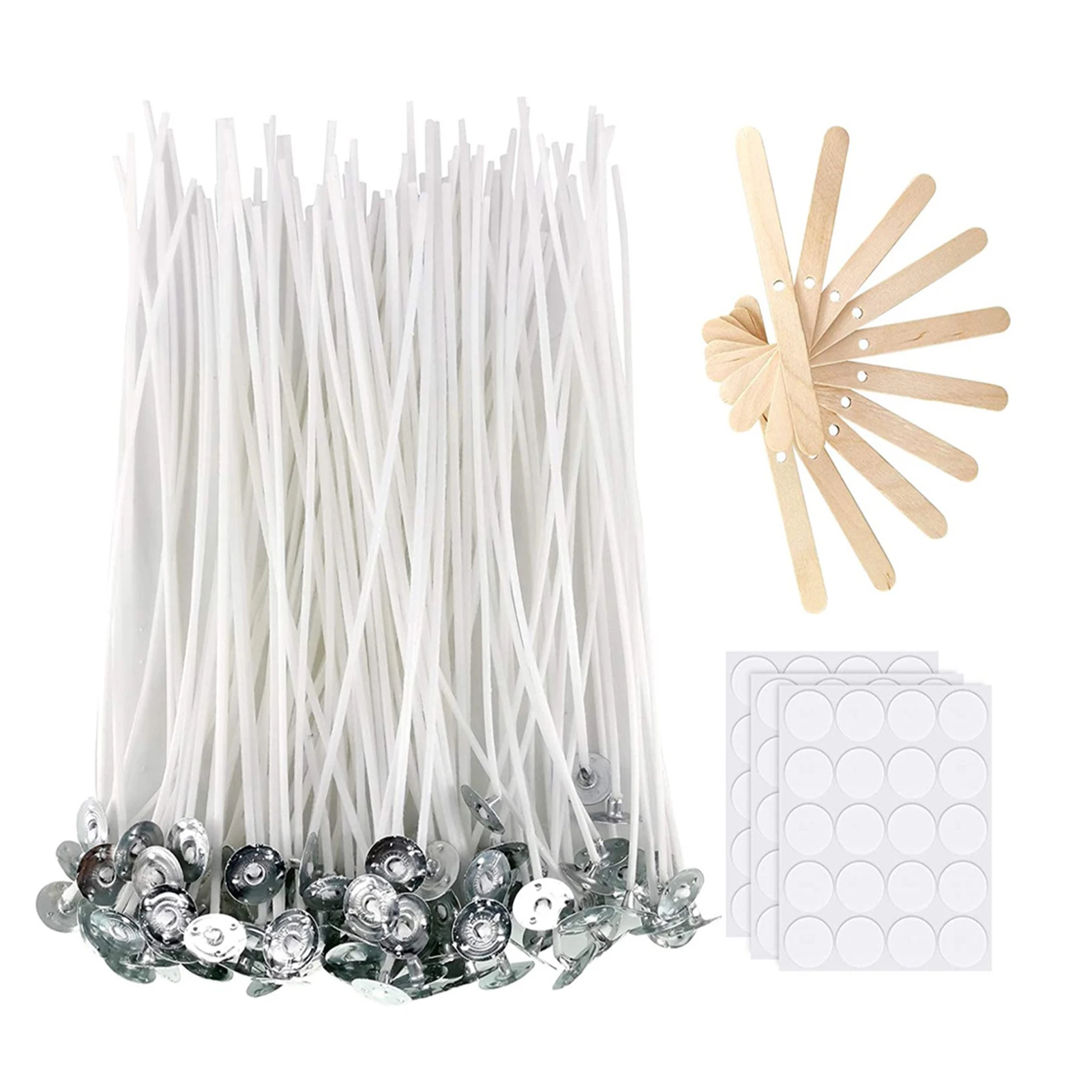 

100pcs Low Smoke Tabbed Long Lasting Cotton Blend Centering Device Candle Wick Kit 60pcs Stickers With 10 Holders String Making