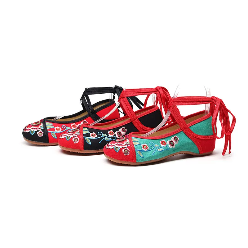 

Spring Autumn Shoes Cow Muscle Sole Mixed Color Lace-up Hanfu Embroidered Cloth Shoes