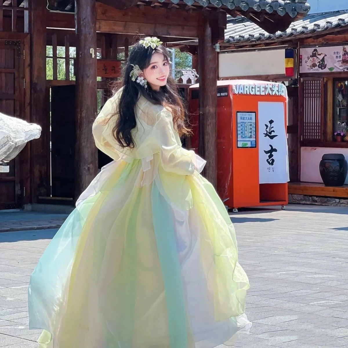 Женское традиционное корейское платье HSLOVEYYLUCKY из полиэстера и хлопка