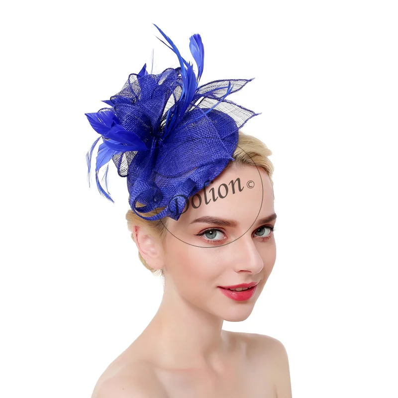 

Sinamay Blue Wedding Headpiece For Women Elegant Fascinator Hat Flower Church Race Headwear For Event Party Fedora Cap Hair Clip
