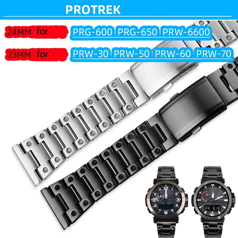 Ремешок для часов из тонкой стали, модифицированный браслет для Casio PROTREK PRG-600 650, 30 / 50 / 60/70, 23 мм 24 мм