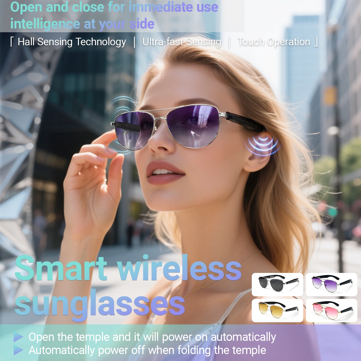Фото LIGE новые умные очки женские Bluetooth наушники умные солнцезащитные очки для путешествий с защитой от ультрафиолета антибликовые водонепроницаемые очки №1