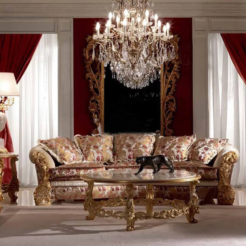 

Custom-made European sofa, solid wood fabric, wood carving tea table, luxurious French palace villa furniture