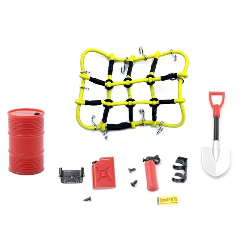 

Mini Shovel Fuel Tank Oil Drum Fire Extinguisher Luggage Net Decoration For Axial SCX24 JEEP Bronco C10 1/24 RC Car