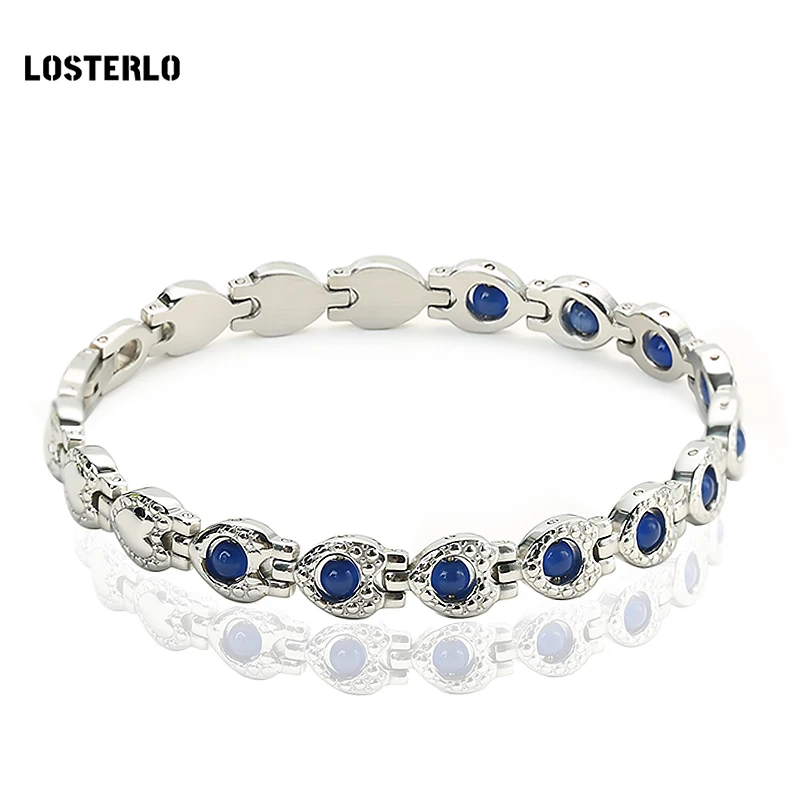 

Браслет из нержавеющей стали 316L с голубым опалом, звеньевая цепочка для женщин и мужчин, Простые Модные аксессуары для дня рождения