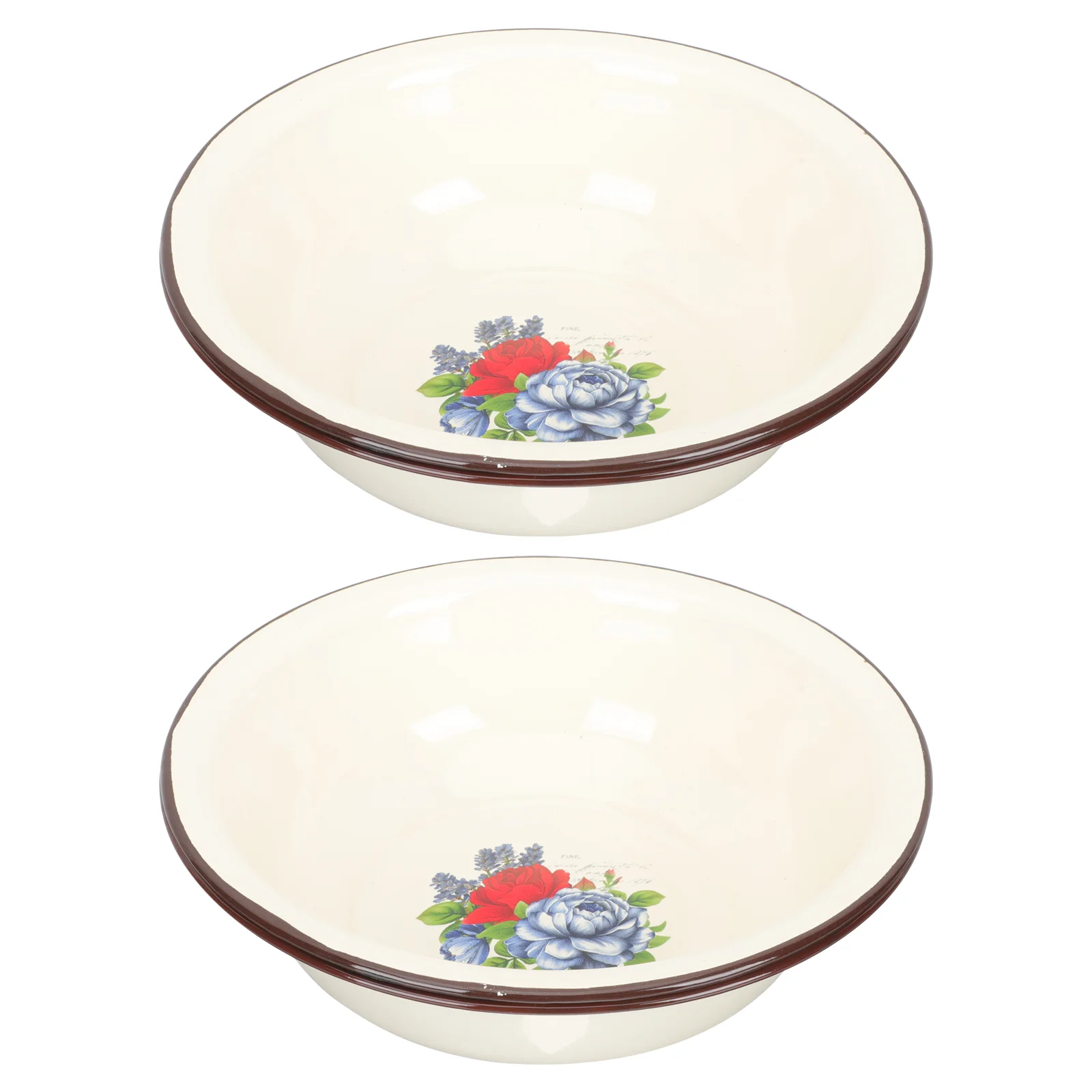 

2Pcs Old-fashioned Enamel Basin Vintage Soup Basin Creative Enameled Tableware
