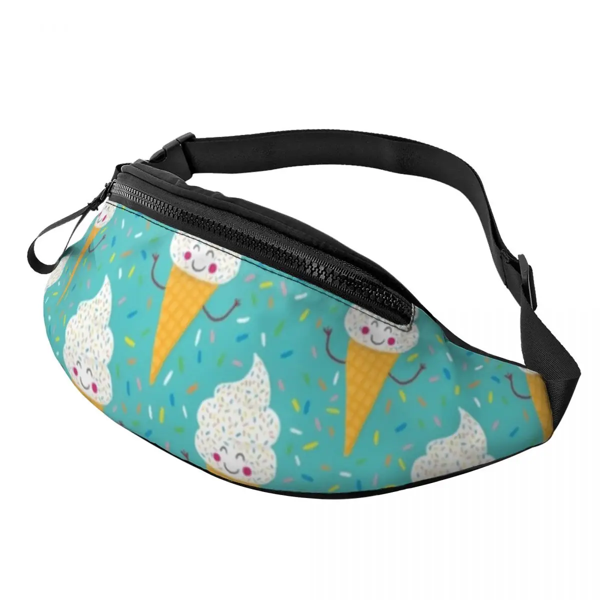 

Cute Ice Cream Party Waist Bag Fun Food Print Female Jogging Waist Pack Funny Polyester Bag