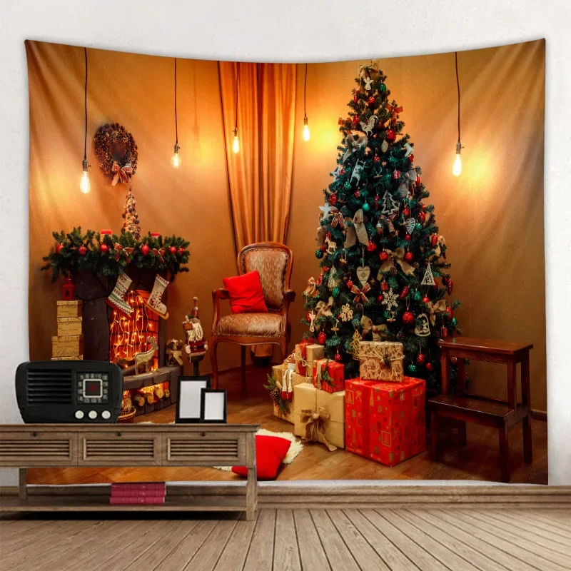 Гобелен с Санта-Клаусом и лосем 3D Рождественский садовый постер для улицы дома