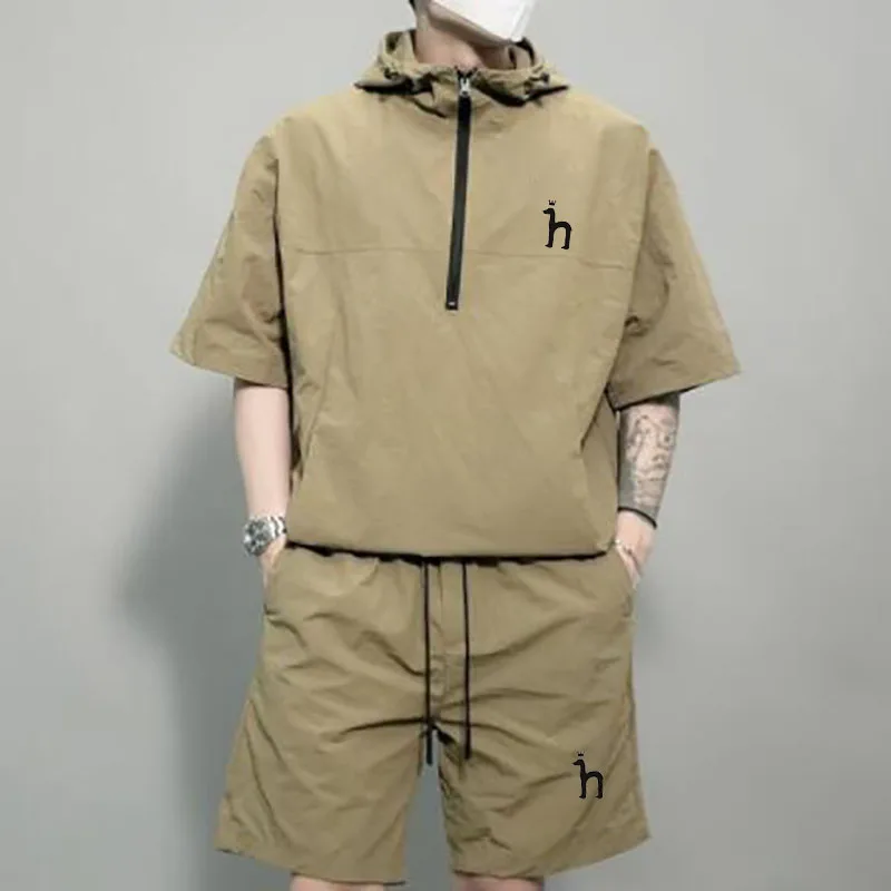 

New Hazzys Men's Sets 2023 New Summer Fashion Casual Men Hooded Top and Pants 2-piece Set Men Luxury Brand T-shirt
