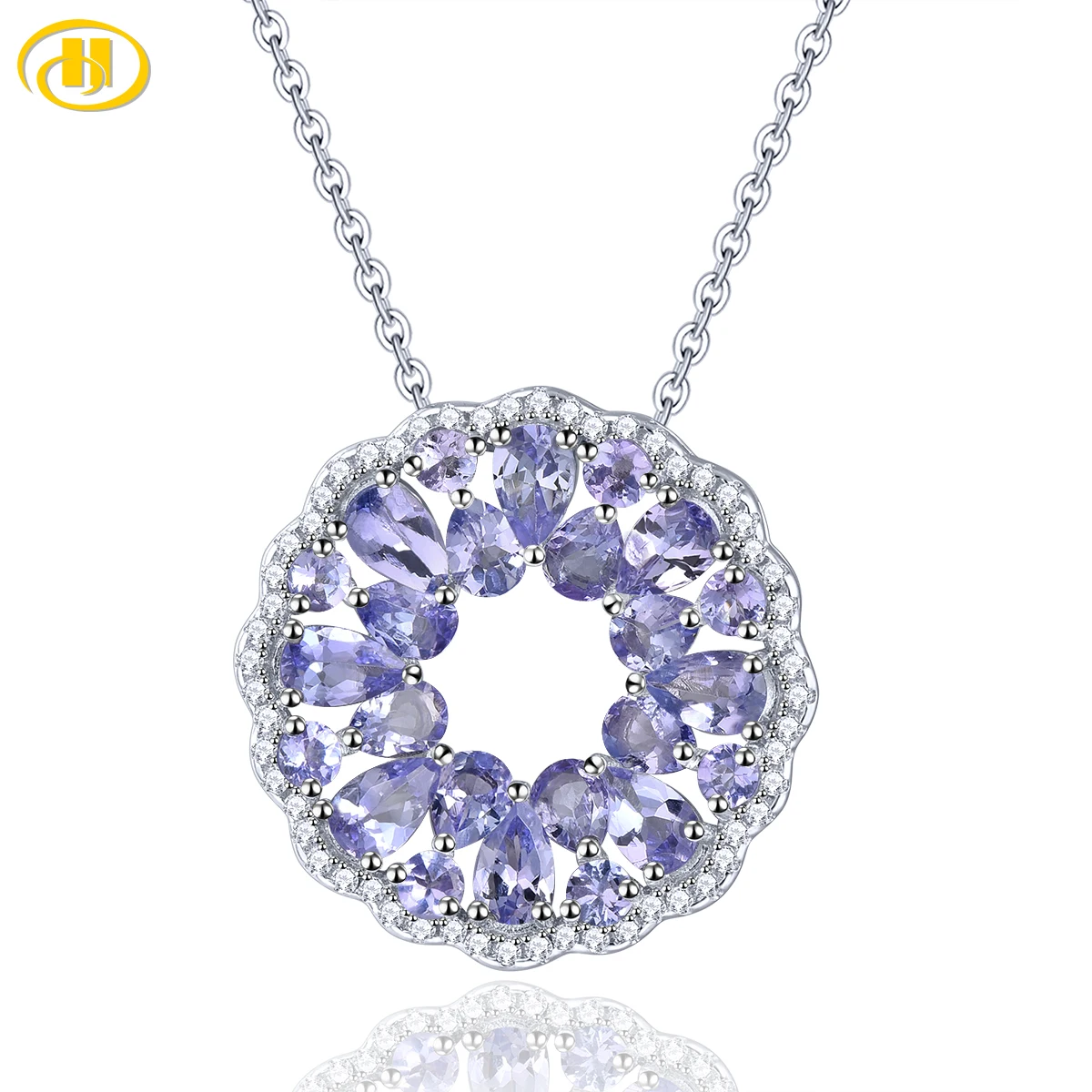 

Natural Tanzanite Silver Pendant Genuine Gemstone 3.8 Carats Unique Fine Jewelry Design Women Romantic Elegant Style S925 Gifts