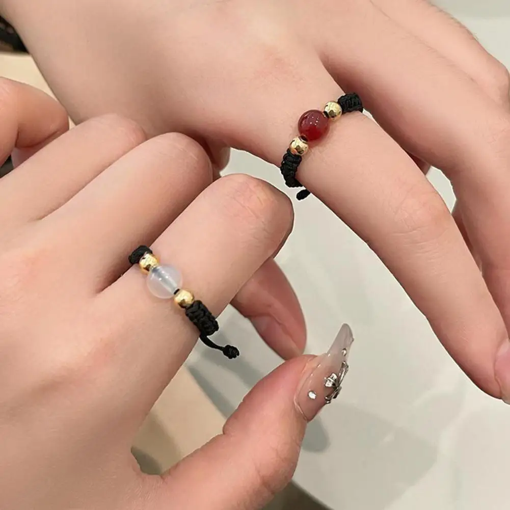 

Finger Band Vintage Adjustable Braided Rope Agate Chinese Style Dress Up Lightweight Stackable Women Knuckle Ring Fashion Jewelr