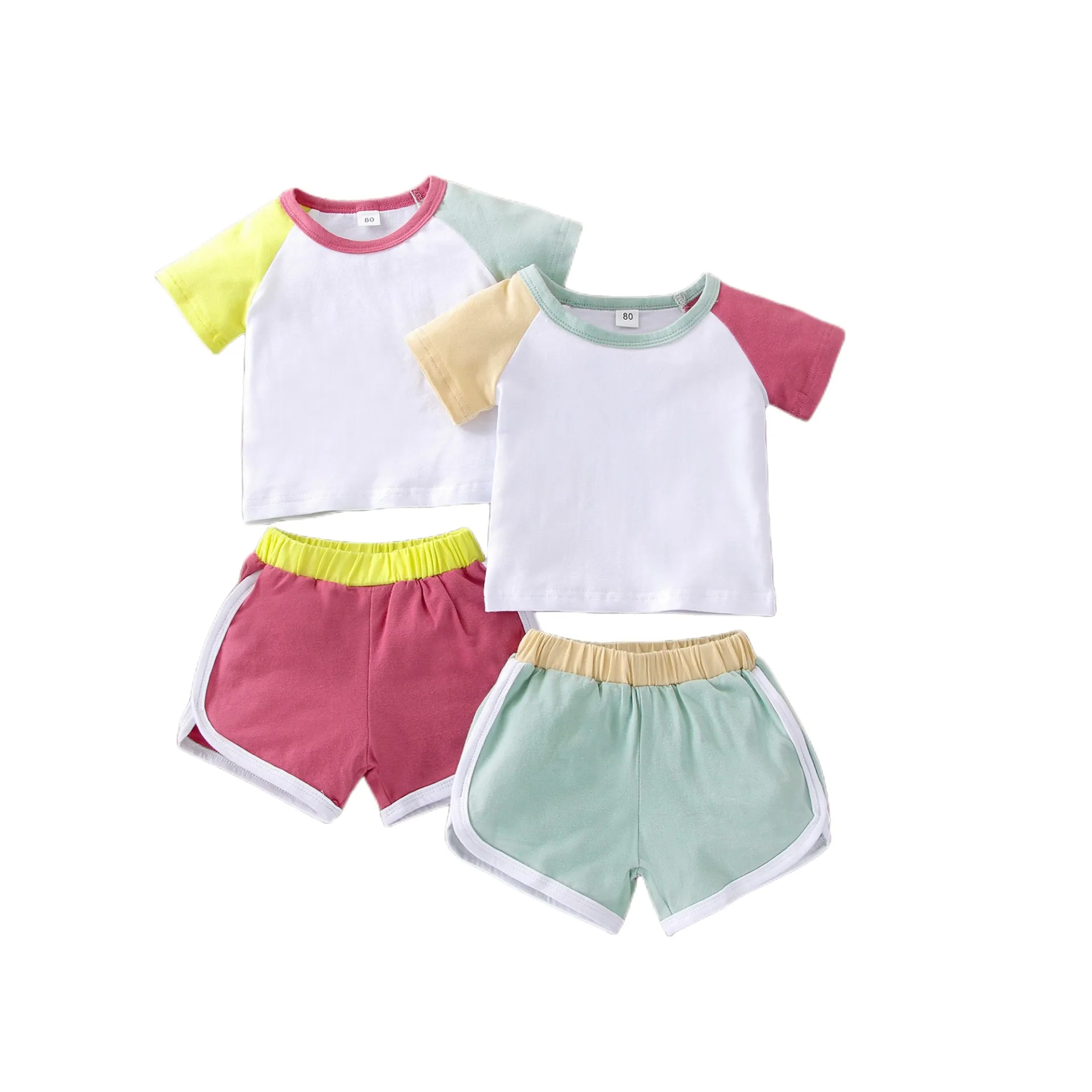 

Комплект летней одежды для маленьких девочек и мальчиков 2023, Детские Топы с коротким рукавом + хлопковые шорты, детский пуловер в стиле пэчворк, футболка, наряды на 6 лет