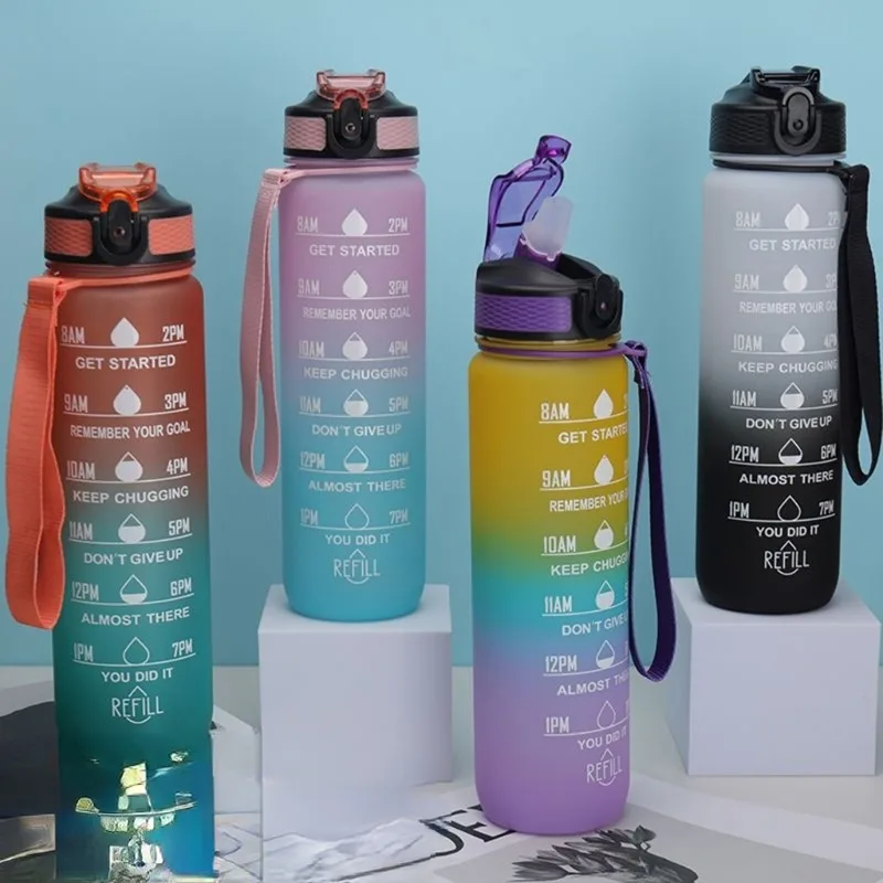 

Hot sale water cup gradient sports simple fashion outdoor fitness with scale lifting rope large capacity sippy cup