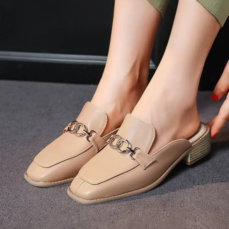 

Дизайнерские женские туфли Muller, лоферы на плоской подошве, английская застежка, тапки на высоком деревянном блочном каблуке, летняя обувь