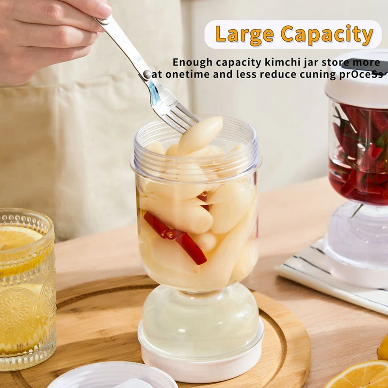 

1 Piece Easy Kimchi Wet Dry Separation Leak-Proof Lid Canned Pears Olive Pineapple Pickled Cucumber Jar White