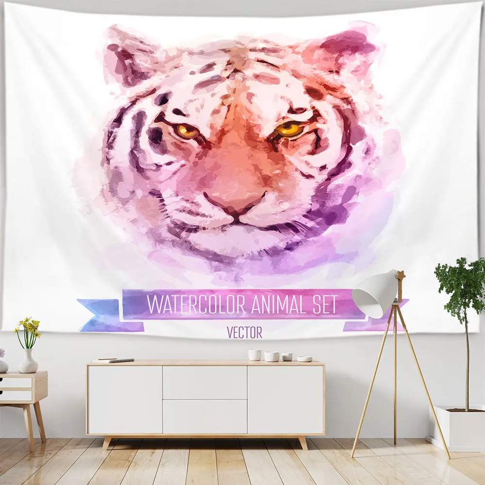 

Tiger Bear Cat Dog Cartoon Painted Tapestry Hippie Wall Hanging Boho Colorful Animal Tapestry Aesthetic Room Decor