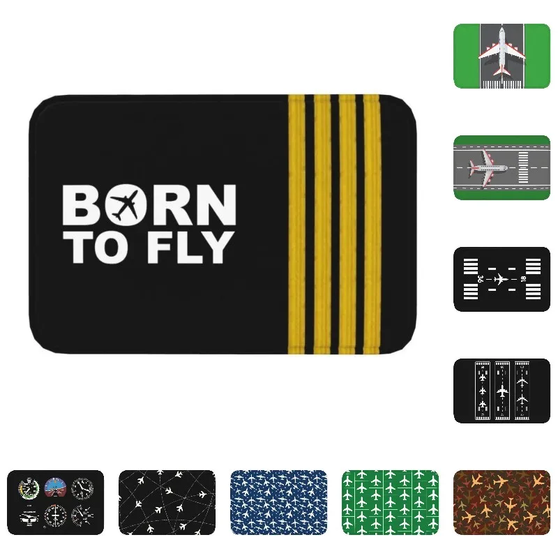 

Born To Fly Flight Pilot Floor Door Bath Kitchen Mat Anti-Slip Aviation Airplane Aviator Doormat Toilet Entrance Rug Carpet