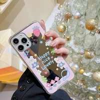 mirror style happy nice bear phone case for iphone tansparent phone case for iphone 13 12 11 pro x xr xs max decor phone case