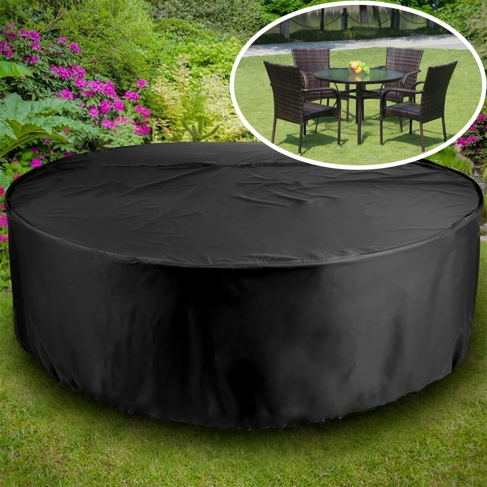 

Black Round Outdoor Gardern Patio Furniture Dust Covers 210D Heavy Duty Table Cover Windproof Waterproof Anti-UV Snow Rain Cover
