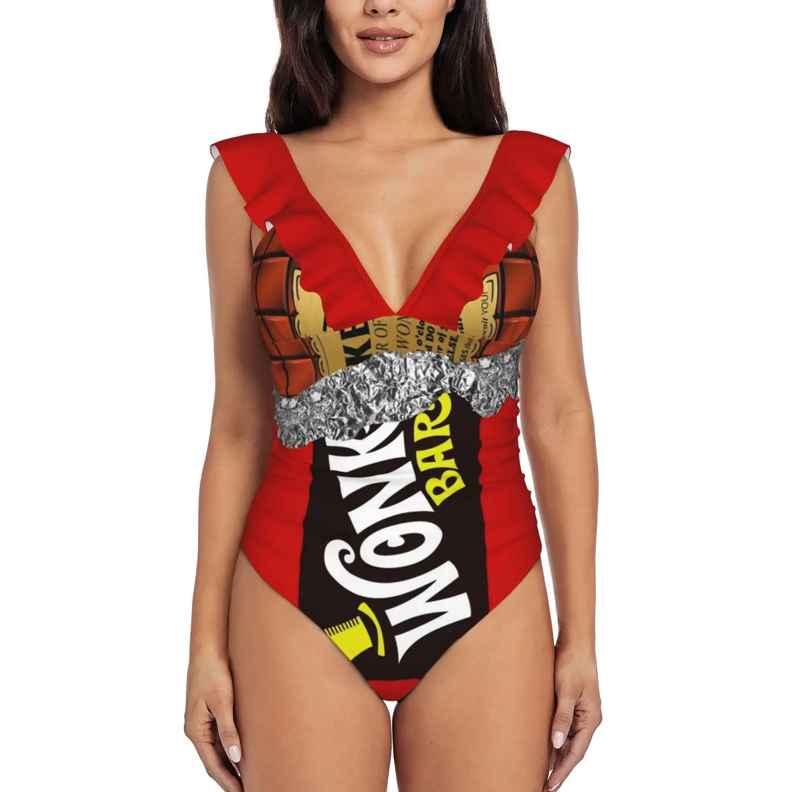 

Wonka'S Золотой билет шоколадный Цельный купальник высококачественный купальник монокини с принтом пуш-ап летний купальный костюм шоколадный