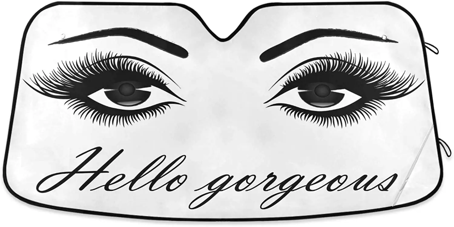 

Oarencol Hello Gorgeous Women Eyelash Eyes Print Car Windshield Sun Shade Foldable UV Ray Sun Visor Protector Sunshade to Keep Y