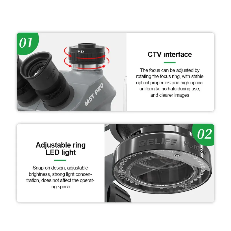 Тринокулярный HD-микроскоп RL-M5T Pro-B11 Новый внешний вид 10-кратный широкоугольный