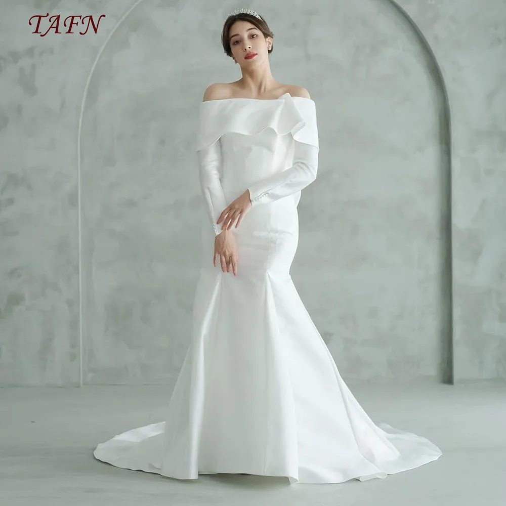 Свадебные платья TAFN с вырезом лодочкой и юбкой годе открытыми плечами длинными