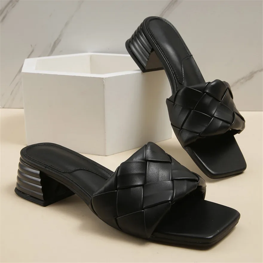 Туфли женские с квадратным каблуком Мягкие Шлепанцы из искусственной кожи