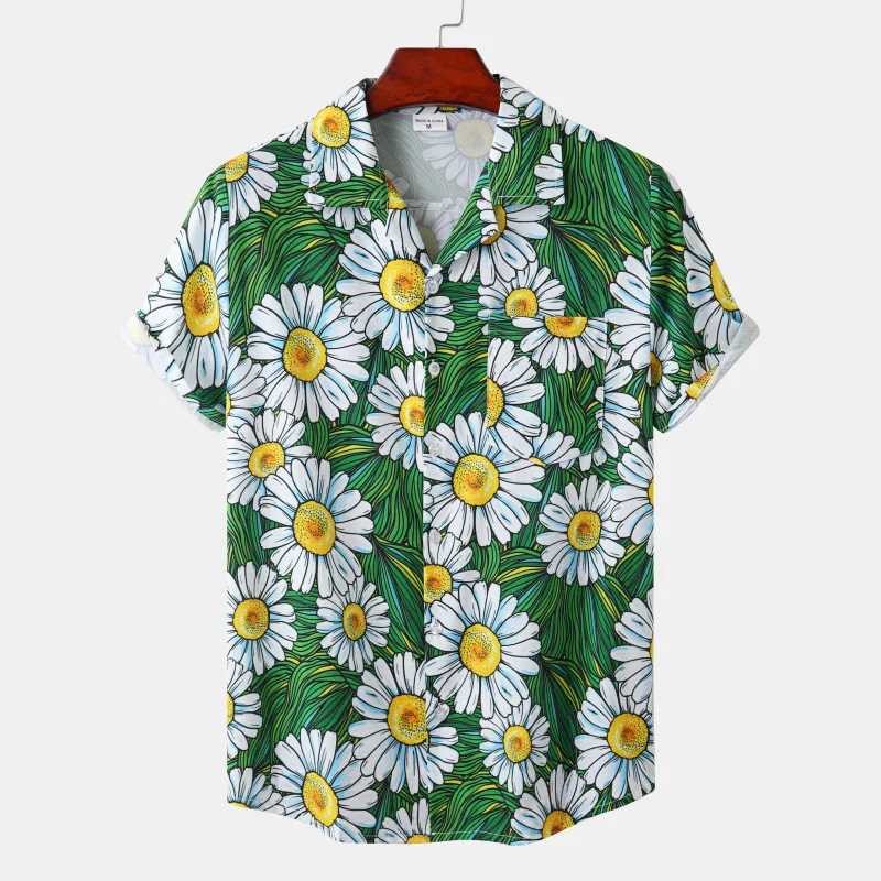 

Fashion Floral Print Cuba Hawaiian Shirt Men 2023 Summer New Casual Button Down Beach Aloha Shirts Men Holiday Vacation Blouses