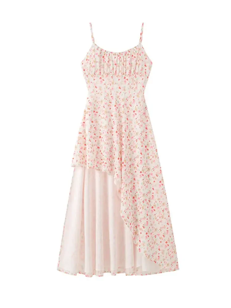Мини-платье женское с высокой вилкой оборками и цветочным принтом без рукавов