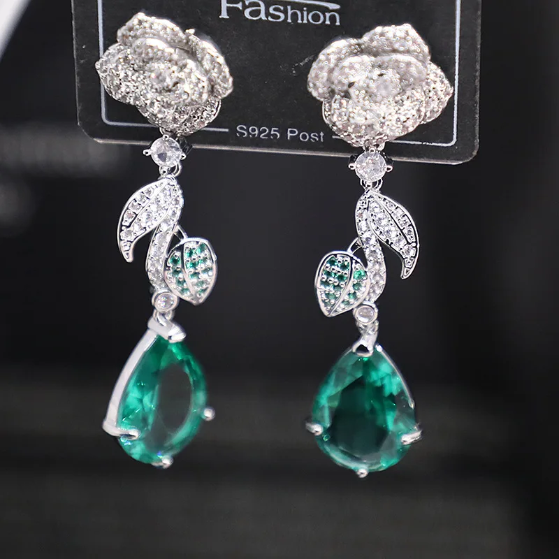 

LJDZSW Long Tassel Fashion Green Water Droplet Crystal Luxurious Earrings 5A Cubic Zircon Women Jewelry Wedding Party Gift