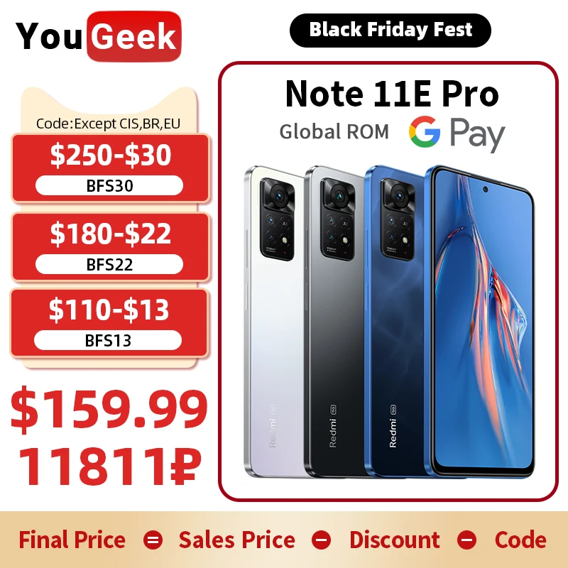  Xiaomi Redmi Note 11E Pro Mobile Phone 6.67\" 120Hz AMOLED Screen 108MP Triple Camera 5000mAh Battery 67W Fast Charger 