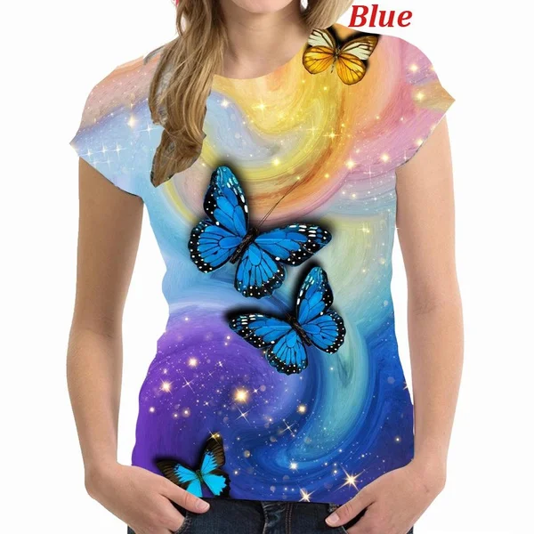 

Cute Butterfly Print T-shirts Women's Fashion Summer Clothes Casual O-neck Short Sleeved Tops