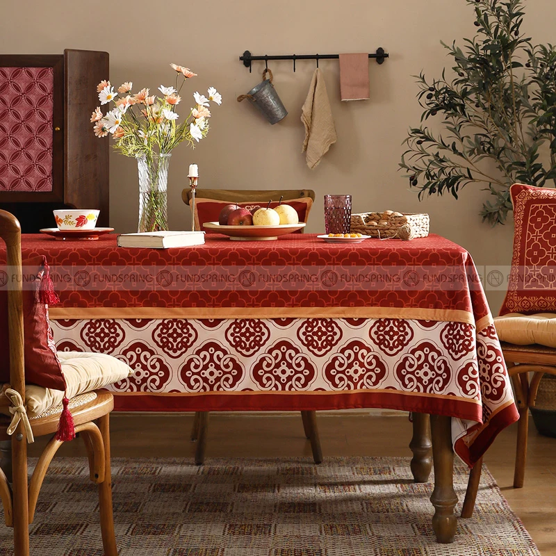 

Janissa Tablecloth Waterproof Velvet Cover Red New Year Decorative Table Cloth