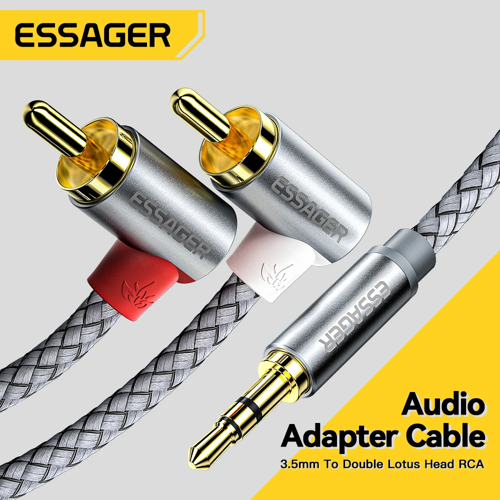 

Essager RCA Cable Jack 3.5 to RCA Audio Cable 3.5mm Jack to 2RCA Male Splitter Aux Cord 90° For TV PC Amplifier DVD Speaker Wire
