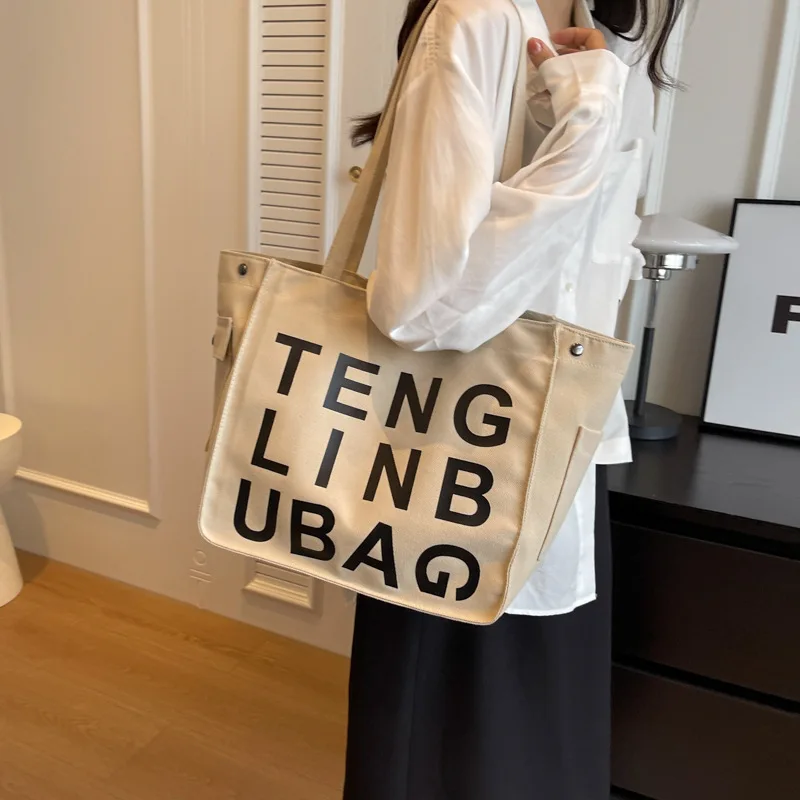 

Модная холщовая сумка-мессенджер с надписью, вместительные дорожные мягкие повседневные Простые мешки на плечо, Женский тоут