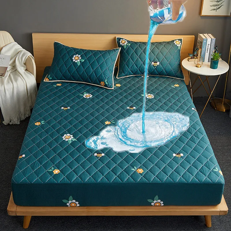 

2023 Waterproof Quilted Fitted Sheet Prevent Urine Wetting Mattress Cover Queen King Size Water Proof Bed Sheet Mattress