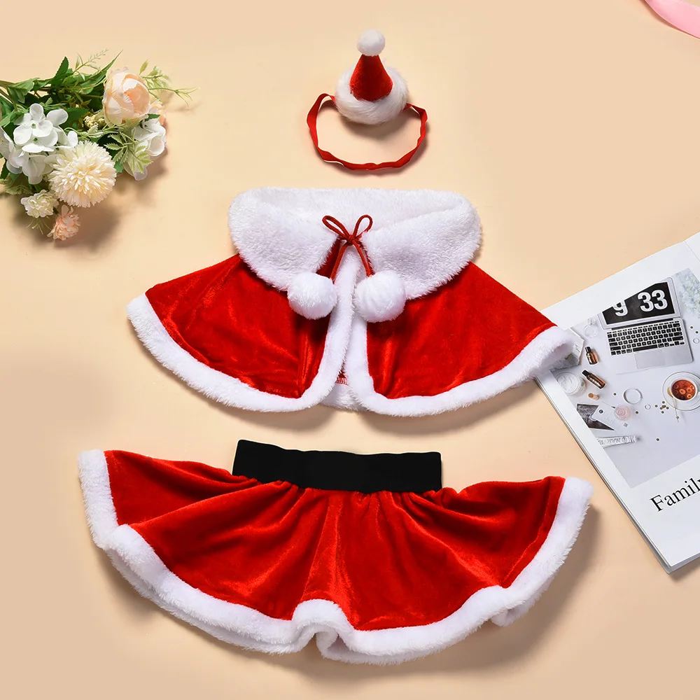 Christmas Party Red Skirt Baby Girl Cloak Performance Set Infant Costumes  0 To 12 Months Essentials Child Photography Clothes