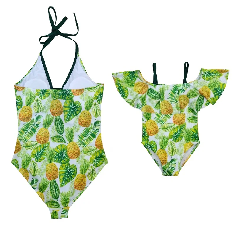 

Family Set One-Piece Mother Daughter Matching Swimsuits Pineapple Mommy and Me Bikini Dresses Clothes Women Girls Swimwear 2023