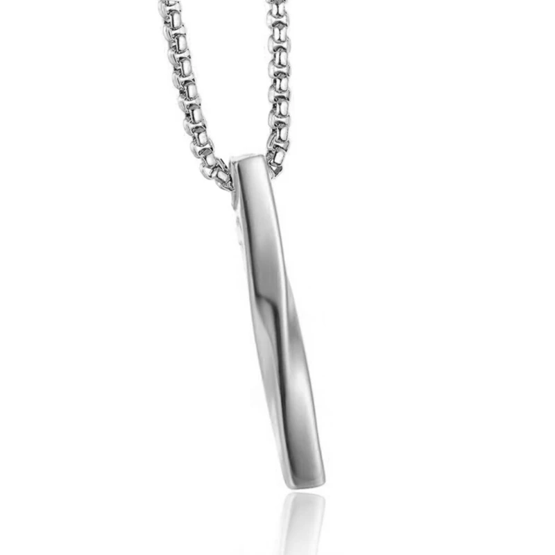 

Stainless Steel Chain Necklace Silver Spiral Long Rectangular Pendant Necklace