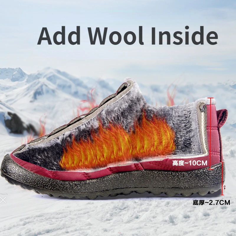 Winter Snow Boots Women Slip on Waterproof Ankle Boots Winter Shoes Female Snow Botines 2022 Black Botas Femininas Plus Size 46