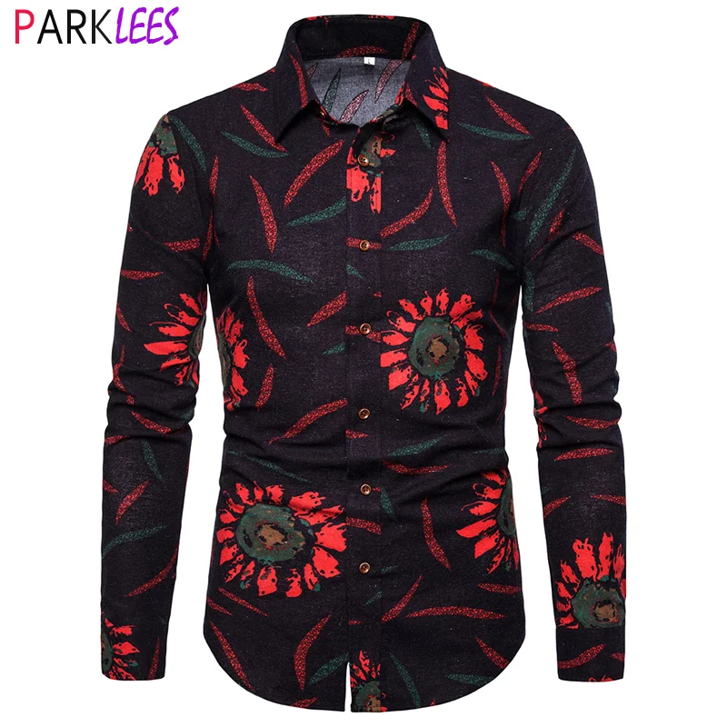 

Stylish Floral Mens Dress Shirts 2022 Spring New Long Sleeve Slim Fit Shirt Men Casual Party Vintage Shirt Male Chemise Homme