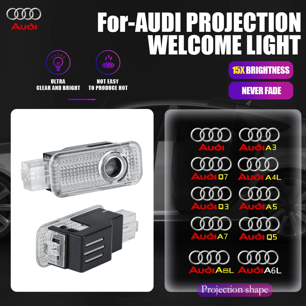 

2pcs Car Door LED Welcome Light Auto Badge Laser Projector Decoration Accessorie for Audi A3 A5 A4L A6L A7 A8L Q3 Q5 Q7 SLINE RS