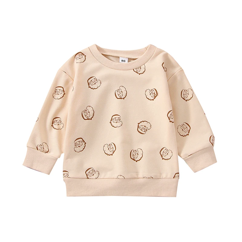 

Toddler Girls Boy Spring Autumn Sweatshirts Casual Pullover Beige Long Sleeve O Neck Santa Claus Print Sweatshirt