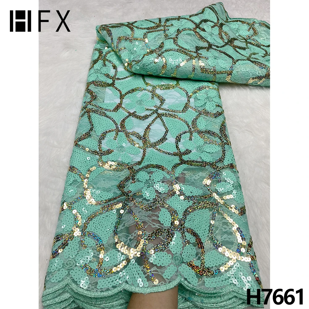 

HFX 2022 Chantily Lace fabric With Sequins French African Lace Fabric 5 Yards Nigerian Lace Fabrics For Wedding Dress Sew H7661