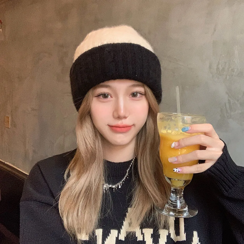 

Women's Hat Winter 2022 Beanies Cashmere Caps Knitted Chapeau Femme Casual Splicing Adult Cover Head hip hop Cap Bonnet
