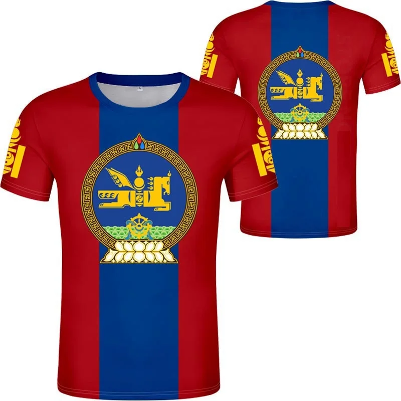 

Монгольская футболка с именем, номером, МНГ, футболка, страна, колледж, фото текста, одежда «сделай сам», бесплатно, изготовленный на заказ государственный флаг, монгольский флаг