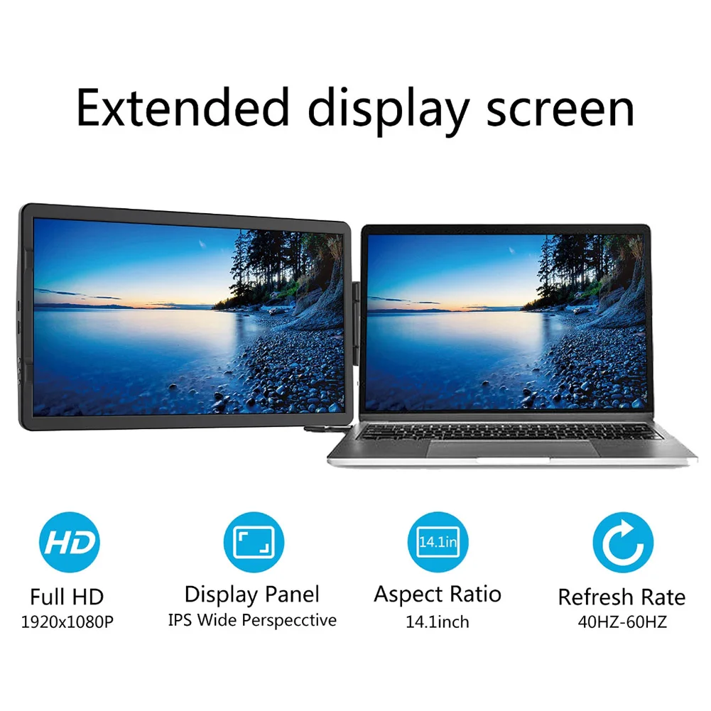 

14,1 дюймовый экран для ноутбука, портативный монитор 1920X1080 FHD IPS дисплей, игровой экран Type-C 3,1 HDMI-совместимый для ноутбука